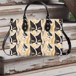 women pu leather handbag tote fun cute tuxedo cat art deco design abstract purse large tote shoulder bag for vacation be