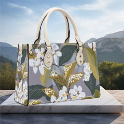 women pu leather handbag tote purse beautiful spring floral handbag botanical garden flowers spring summer olive green g