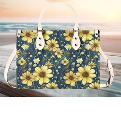 women pu leather handbag tote purse beautiful spring floral handbag botanical garden wildflowers fern design spring summ