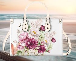 women pu leather handbag tote purse beautiful spring purple floral handbag botanical garden wildflowers fern design spri