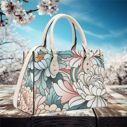 women pu leather handbag tote purse beautiful spring retro blue cream white feather design blue, green spring summer loo