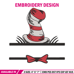 dr seuss hat embroidery design, cat in the hat embroidery, embroidery file, logo shirt, digital download