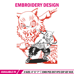 hashibira inosuke embroidery design, demon slayer embroidery, embroidery file, anime embroidery, digital download