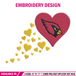 heart arizona cardinals embroidery design, cardinals embroidery, nfl embroidery, sport embroidery, embroidery design