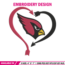 heart arizona cardinals embroidery design, cardinals embroidery, nfl embroidery, sport embroidery, embroidery design