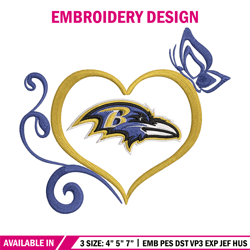 heart baltimore ravens embroidery design, baltimore ravens embroidery, nfl embroidery, logo sport embroidery