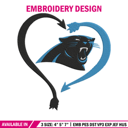 heart carolina panthers embroidery design, carolina panthers embroidery, nfl embroidery, logo sport embroidery