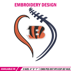 heart cincinnati bengals embroidery design, bengals embroidery, nfl embroidery, logo sport embroidery, embroidery design