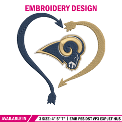 heart los angeles rams embroidery design, rams embroidery, nfl embroidery, logo sport embroidery, embroidery design