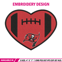 heart love buccaneers embroidery design, buccaneers embroidery, nfl embroidery, sport embroidery, embroidery design