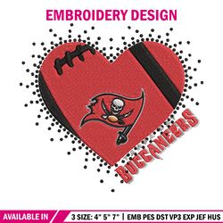 heart love buccaneers embroidery design, tampa bay buccaneers embroidery, nfl embroidery, sport embroidery