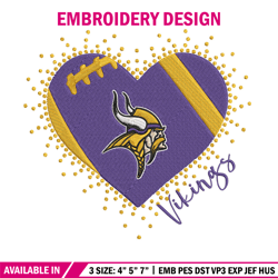 heart minnesota vikings embroidery design, minnesota vikings embroidery, nfl embroidery, logo sport embroidery