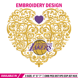 los angeles lakers heart embroidery design, nba embroidery, sport embroidery, embroidery design, logo sport embroidery
