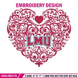 loyola marymount heart embroidery design, ncaa embroidery, sport embroidery, embroidery design, logo sport embroidery