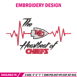 The heartbeat of Kansas City Chiefs embroidery design, Kansas City Chiefs embroidery, NFL embroidery, sport embroidery