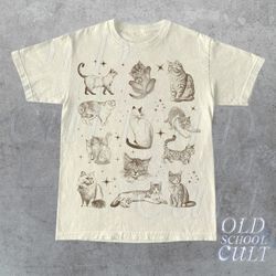 vintage 90s tattoo cat tshirt, retro kitten nature shirt, cat lovers gift, cats in space unisex relaxed adult graphic