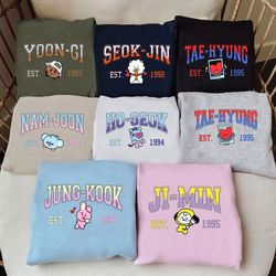 cute bts members shirt, bts bt21 sweatshirt, bts kpop t-shirt, army shirt, bangtan boys tee, bts merch, bts jin jhope su