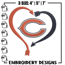 chicago bears heart embroidery design, chicago bears embroidery, nfl embroidery, sport embroidery, embroidery design 2