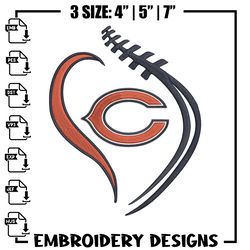 chicago bears heart embroidery design, chicago bears embroidery, nfl embroidery, sport embroidery, embroidery design 3