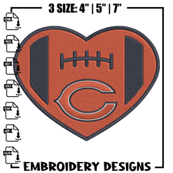 heart chicago bears embroidery design, chicago bears embroidery, nfl embroidery, sport embroidery, embroidery design 2