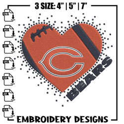 heart chicago bears embroidery design, chicago bears embroidery, nfl embroidery, sport embroidery, embroidery design