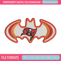 batman symbol tampa bay buccaneers embroidery design, buccaneers embroidery, nfl embroidery, logo sport embroidery