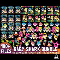 100 files baby shark bundle svg digital download