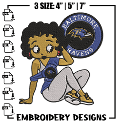 Baltimore Ravens Betty Boop embroidery design, Ravens embroidery, NFL embroidery, sport embroidery, 256