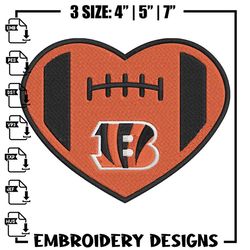 cincinnati bengals heart embroidery design, bengals embroidery, nfl embroidery, logo sport embroidery, embroidery design