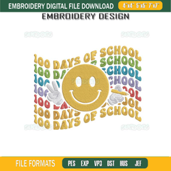 100 Days Of School Smiley Face Embroidery Design File