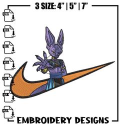 beerus x nike embroidery design, dragonball embroidery, embroidery file, nike embroidery, anime shirt, digital download,