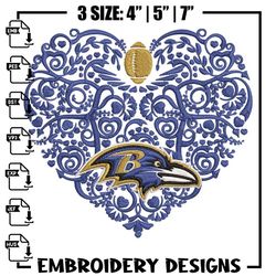 baltimore ravens heart embroidery design, ravens embroidery, nfl embroidery, logo sport embroidery, embroidery design.,a
