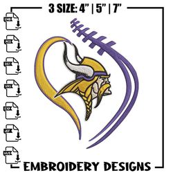 heart minnesota vikings embroidery design, vikings embroidery, nfl embroidery, logo sport embroidery, embroidery design.