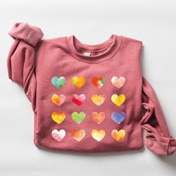 womens graphic hearts sweatshirt, love valentine sweatshirt, teacher valentine sweatshirt, happy love sweatshirt, valent