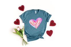 watercolor doodle heart valentines shirt, heart shirt, valentines day shirt, colorful heart shirt, cute heart shirt unis