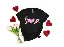 watercolor love heart valentines shirt, love shirt, valentines day shirt, colorful love shirt, cute love shirt unisex, v