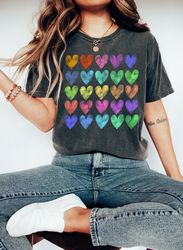 comfort colors t-shirt, artsy watercolor hearts, womens watercolor shirt, heart shirt, love heart shirt, cute heart t-sh