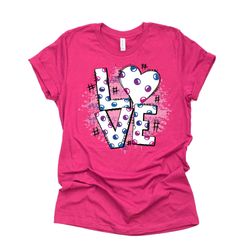 valentines day, cute love with dots and neon, love word art design, premium unisex shirt, 3 color choices, 3x, 4x, plus