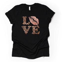 valentines day, leopard love with lips, love and lips design, premium unisex shirt, 3 color choices, 3x valentine, 4x va
