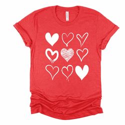 valentines day, short or long sleeve valentine hearts, hearts design on premium unisex shirt, 4 color choices, 2x, 3x he