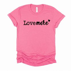 valentines day, simple love more design, small heart design on premium unisex shirt, 4 color choices, 2x, 3x, 4x, plus s