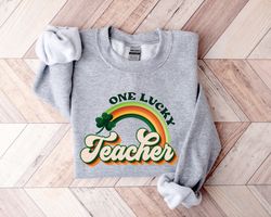 retro one lucky teacher shirt, st patricks rainbow, funny st patricks day shirt, shamrock shirt, st patricks day teacher