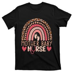 mother baby nurse rainbow leopard postpartum nursing student t-shirt