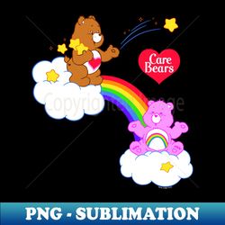 care bears tenderheart bear & cheer bear rainbow cloudy duo - modern sublimation png file - unlock vibrant sublimation designs