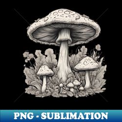 mushroom autumn fall black and white forest drawing design - png transparent sublimation file - spice up your sublimation projects