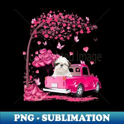 valentines day love pickup truck white shih tzu - exclusive png sublimation download - stunning sublimation graphics