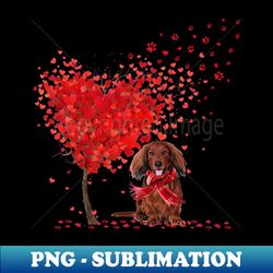 valentines day heart tree love red long haired dachshund - retro png sublimation digital download - stunning sublimation graphics