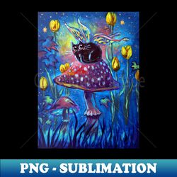 lil fairy cat sitting on a mushroom very whimsical - elegant sublimation png download - capture imagination with every detail