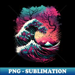 retro japanese synthwave great wave - signature sublimation png file - enhance your apparel with stunning detail