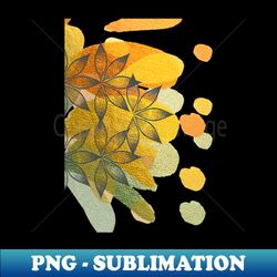 multicoloured floral design illustration pattern with gold green orange metallic paint splatter - creative sublimation p